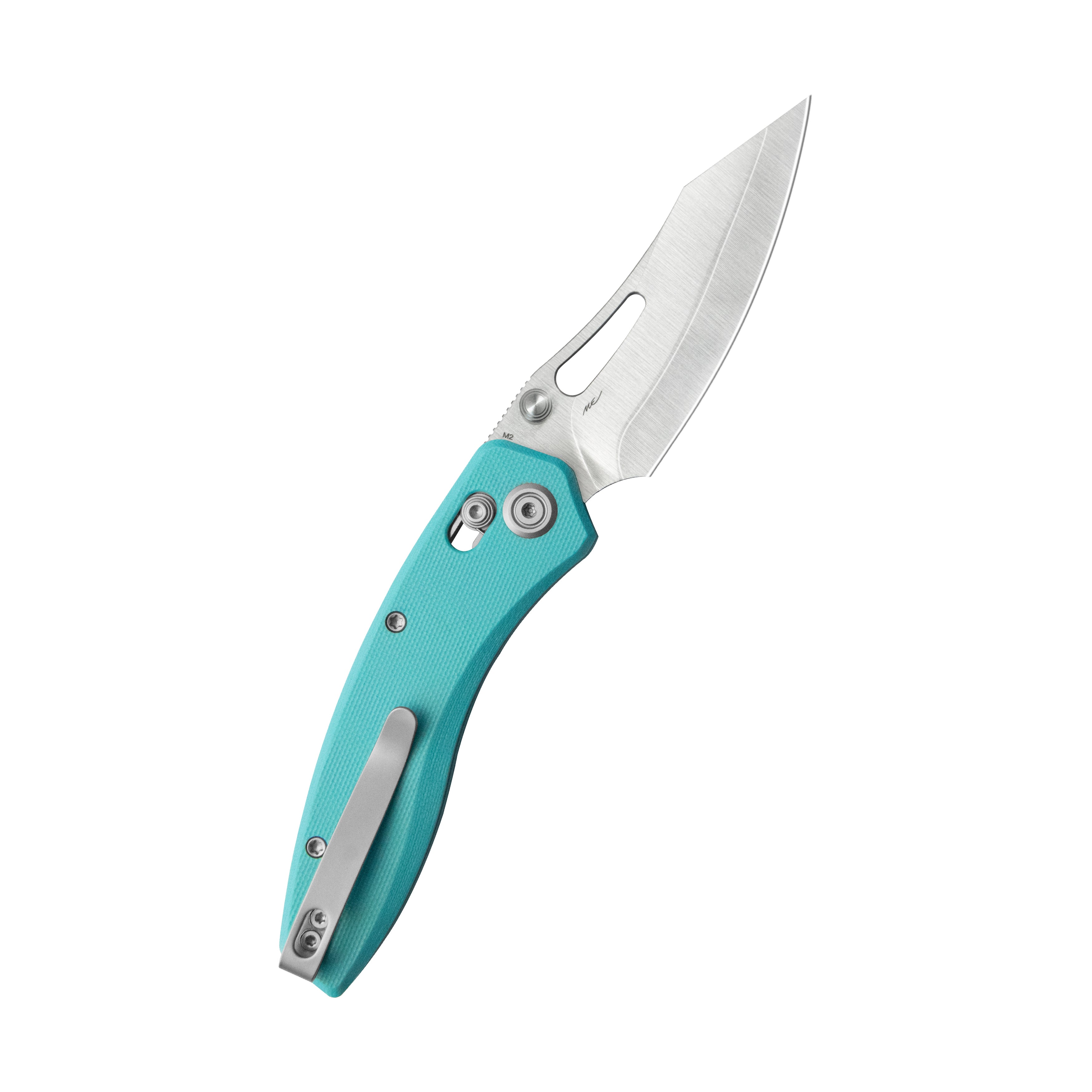 Kubey Caiman Crossbar Everyday Carry Folding Knife Tiffany Blue G10 Handle 3.1" Satin San Mai M2 KU421B