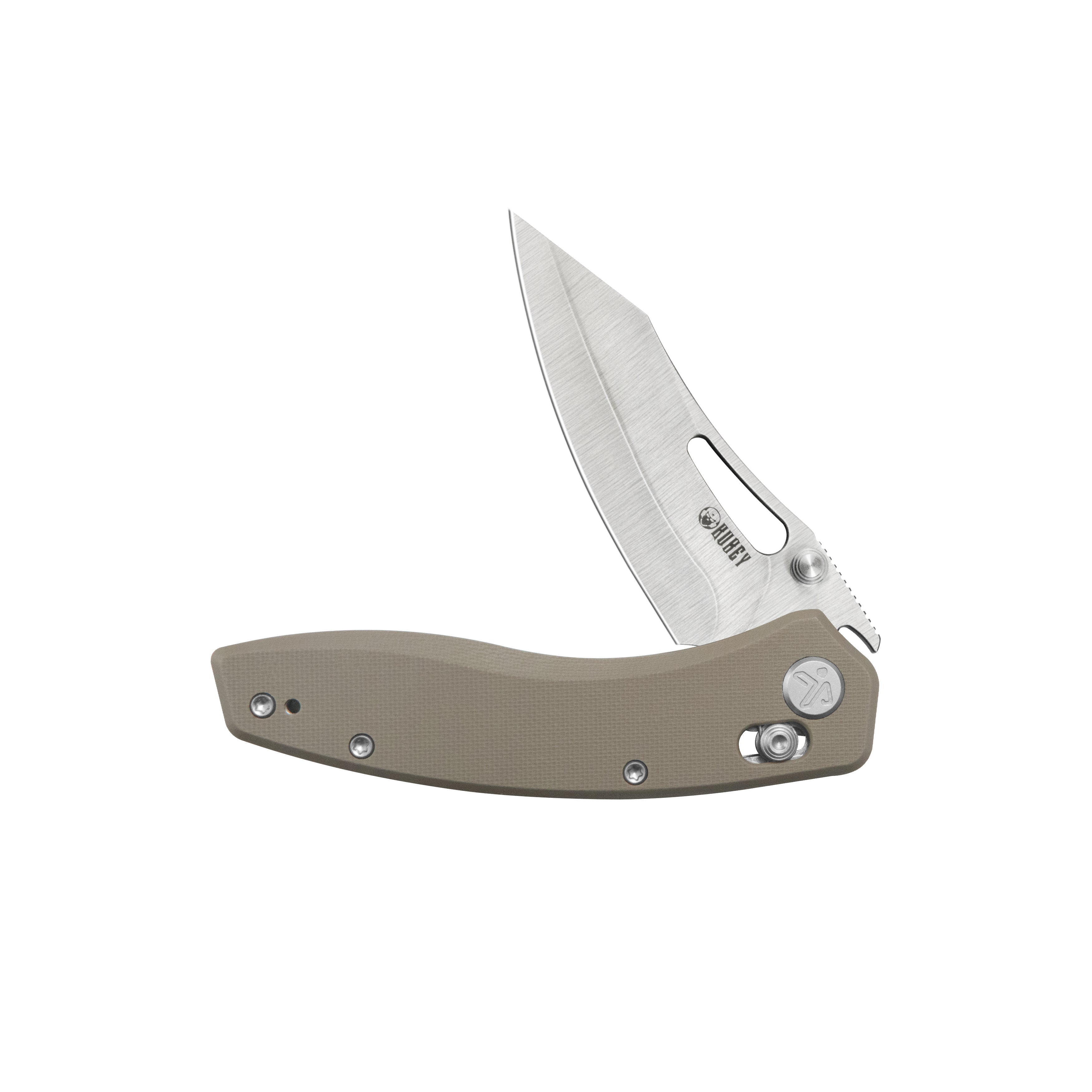 Kubey Caiman Crossbar Everyday Carry Folding Knife  G10 Khaki Handle 3.1" Satin San Mai M2 KU421D
