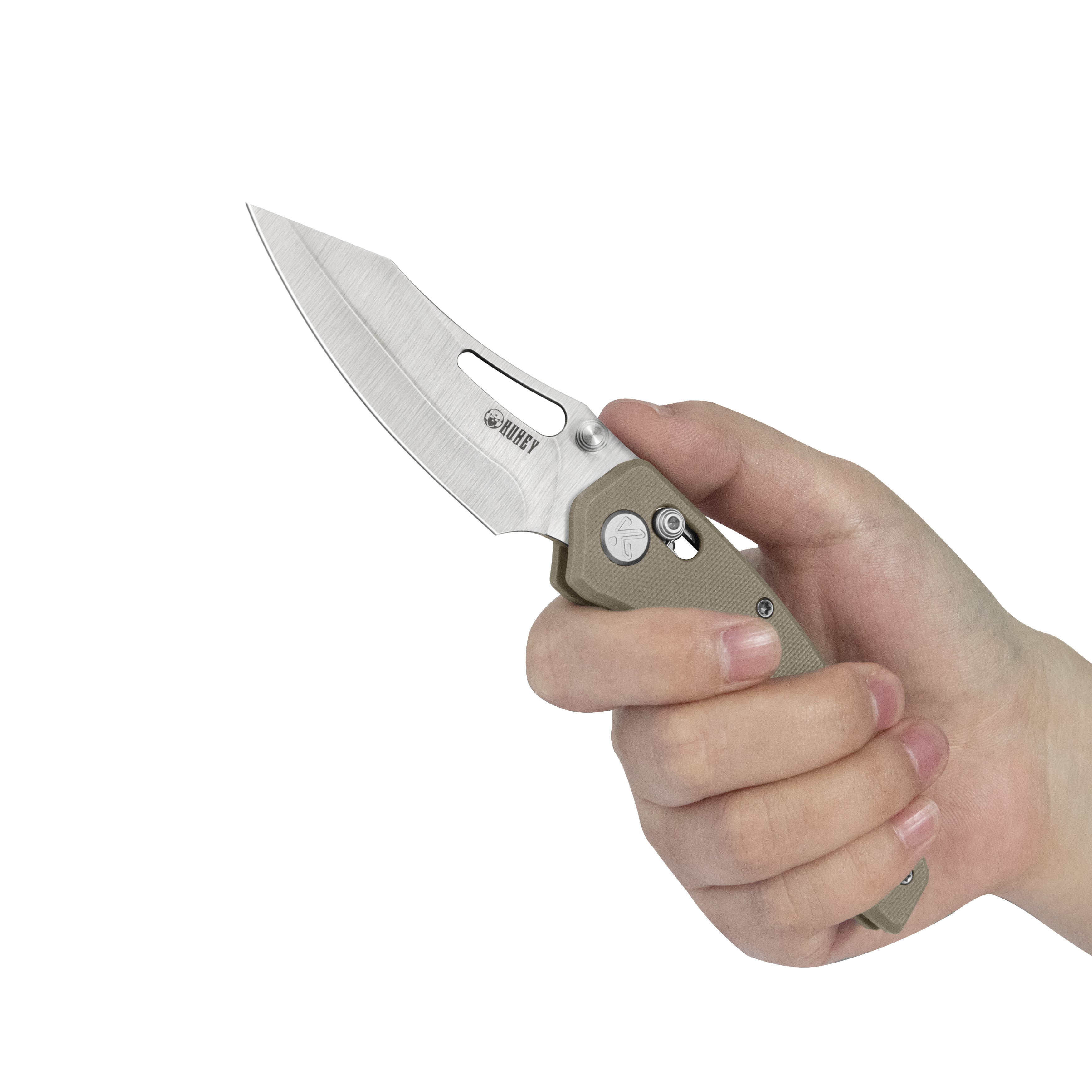 Kubey Caiman Crossbar Everyday Carry Folding Knife  G10 Khaki Handle 3.1" Satin San Mai M2 KU421D