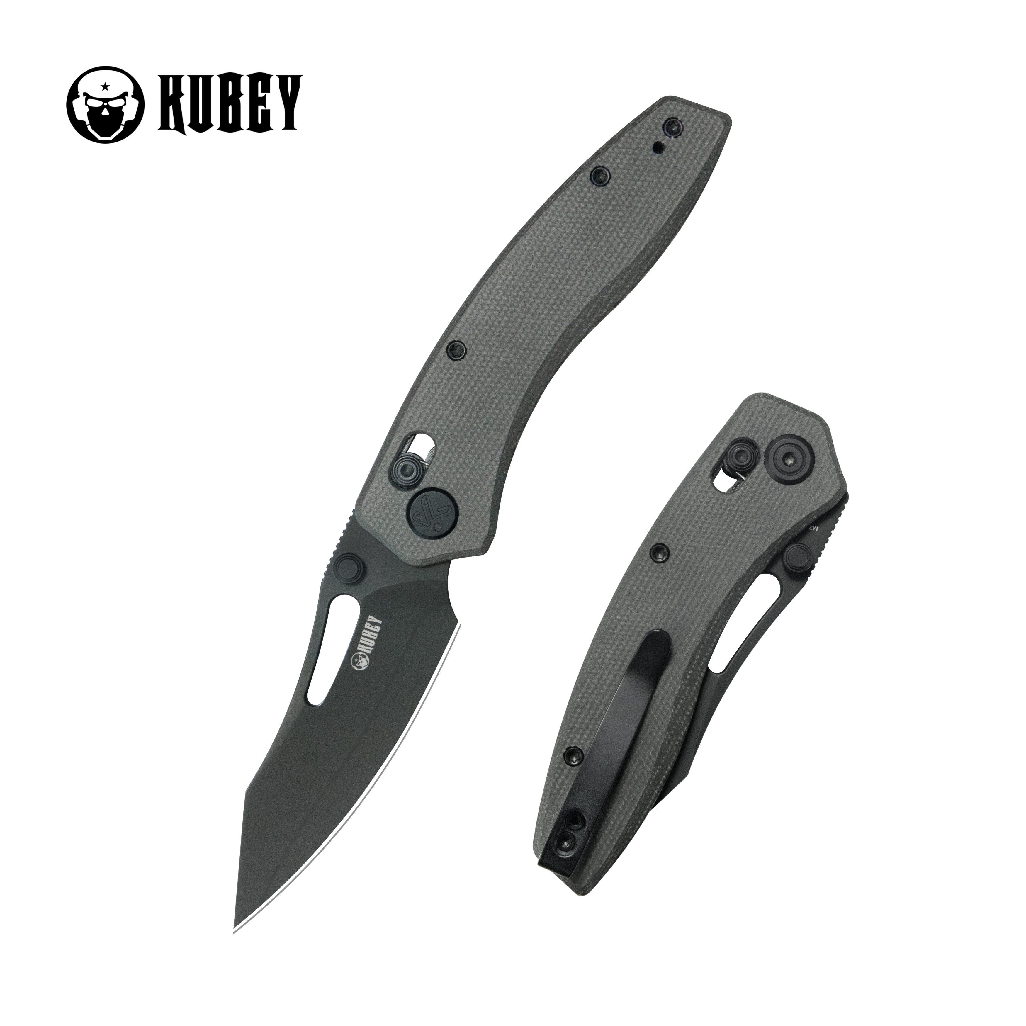 Kubey Caiman Crossbar Everyday Carry Folding Knife Black Micarta Handle 3.1" Blackwash San Mai M2 KU421F