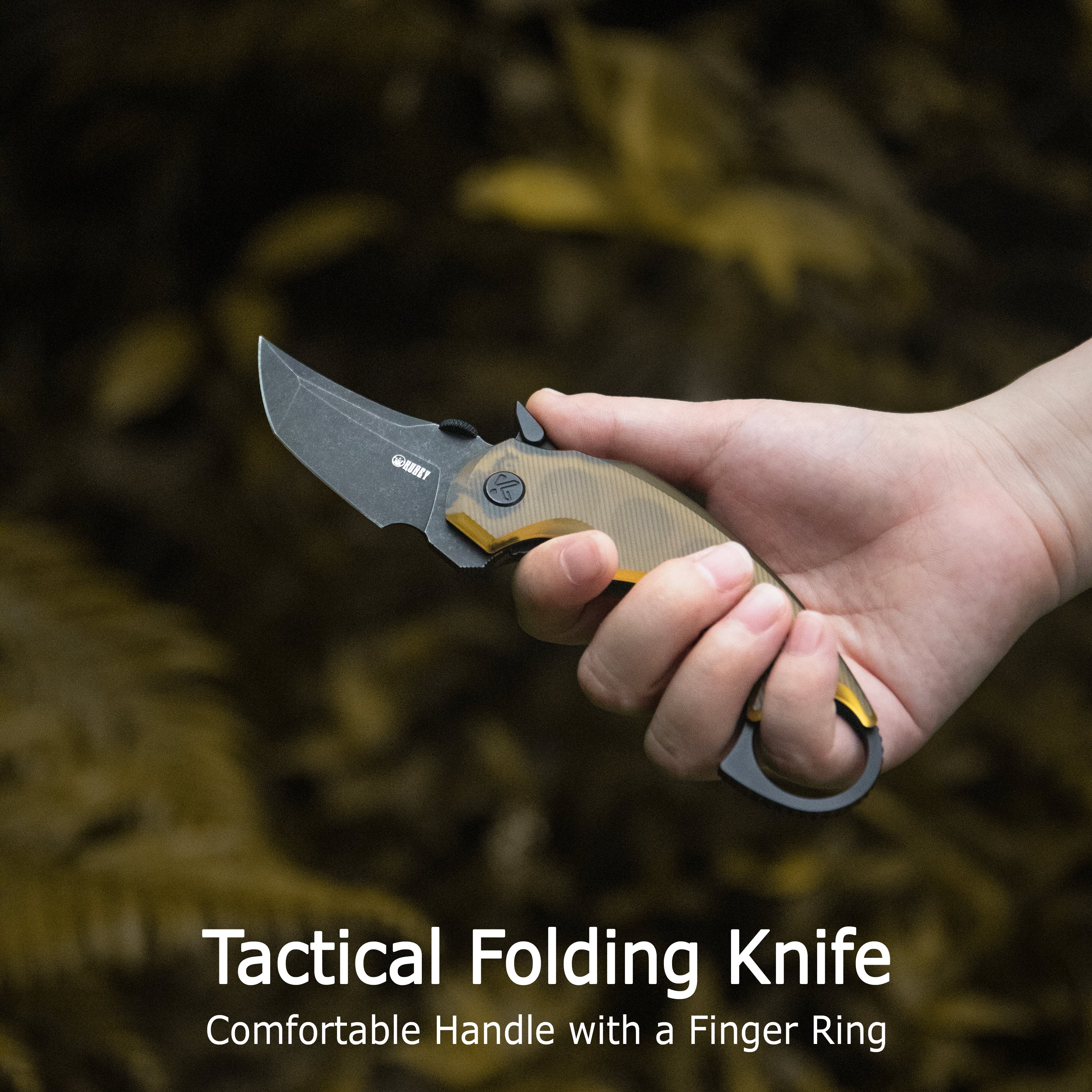 Kubey Jaw Tanto Karambit Folding Knife Black G-10 Handle 2.52" Blackwash 14C28N Blade KU439F