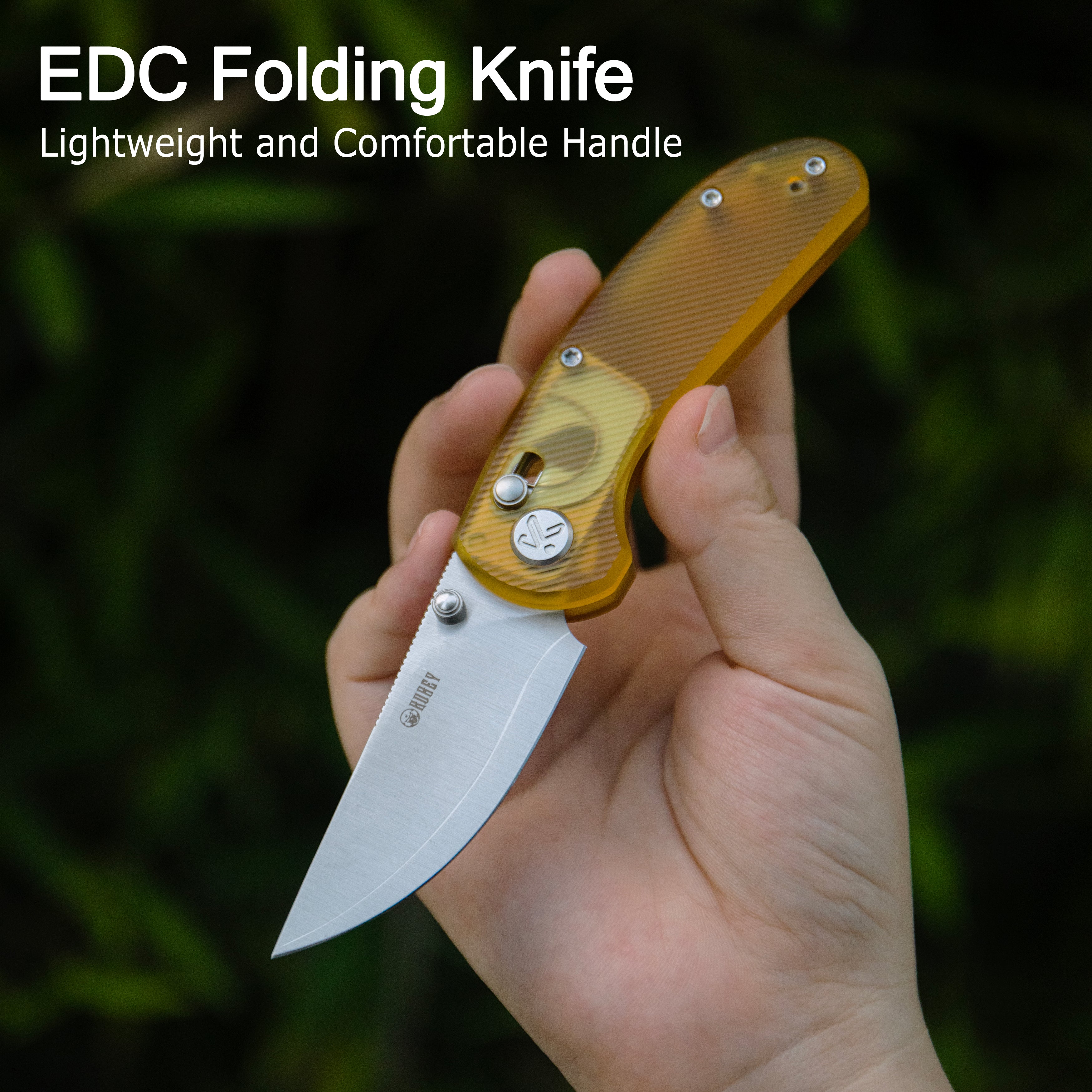 Kubey Sparrow Crossbar Lock Everyday Carry Folding Knife Ultem Handle 2.2" Satin AUS-10 San Mai KU449B
