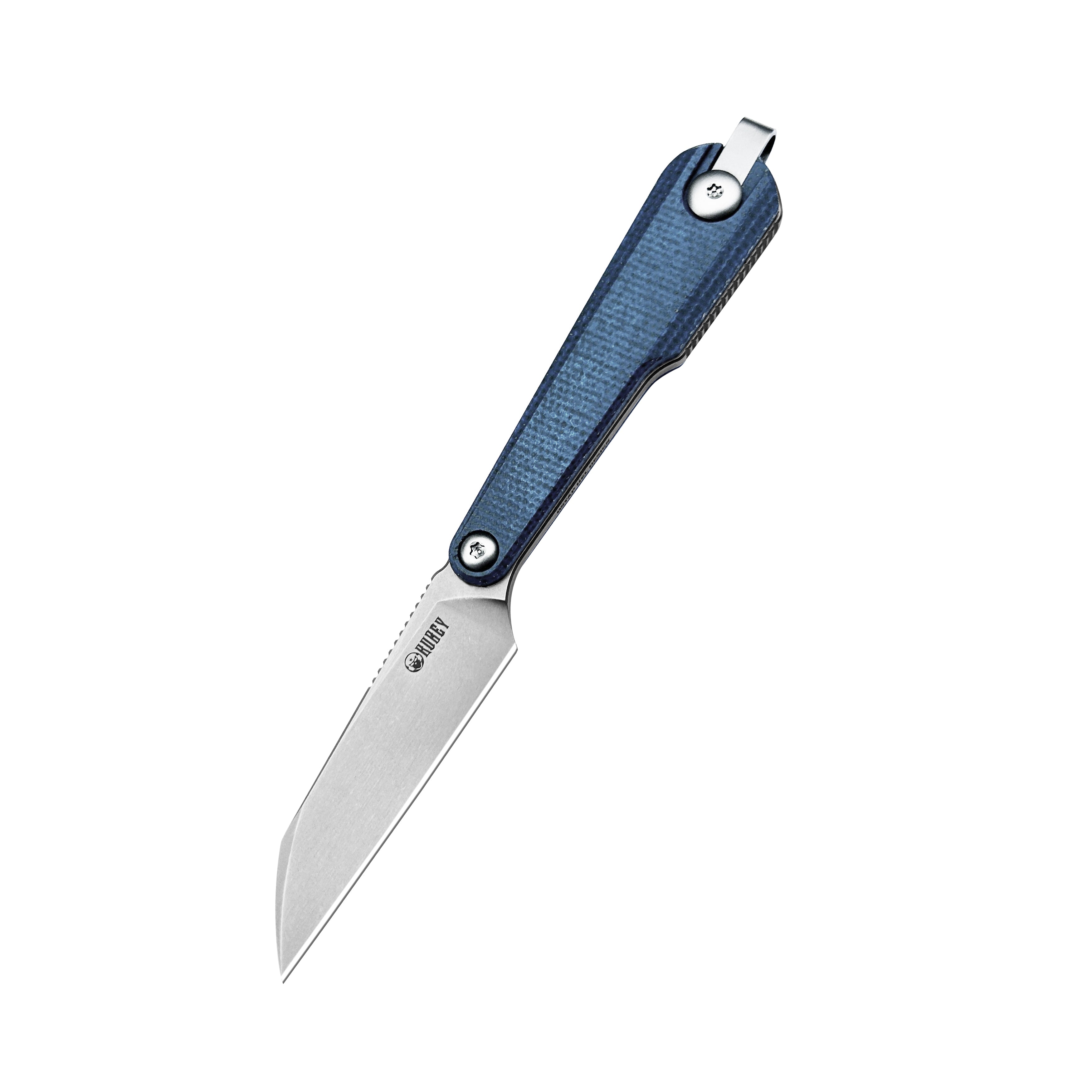 Kubey YAG Fixed Blade Knife Blue Micarta Handle 2.4" Beadblast 14C28N Blade KU450B