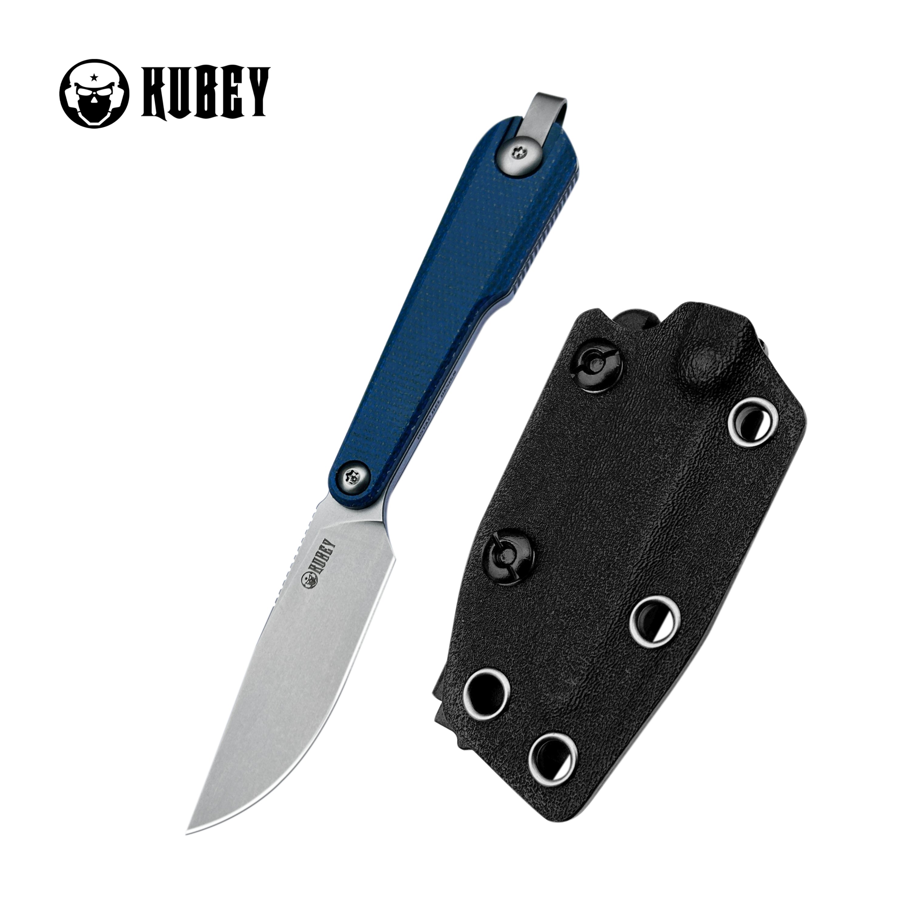 Kubey YAG Fixed Blade Knife Blue Micarta Handle 2.3" Beadblast 14C28N Blade KU451B