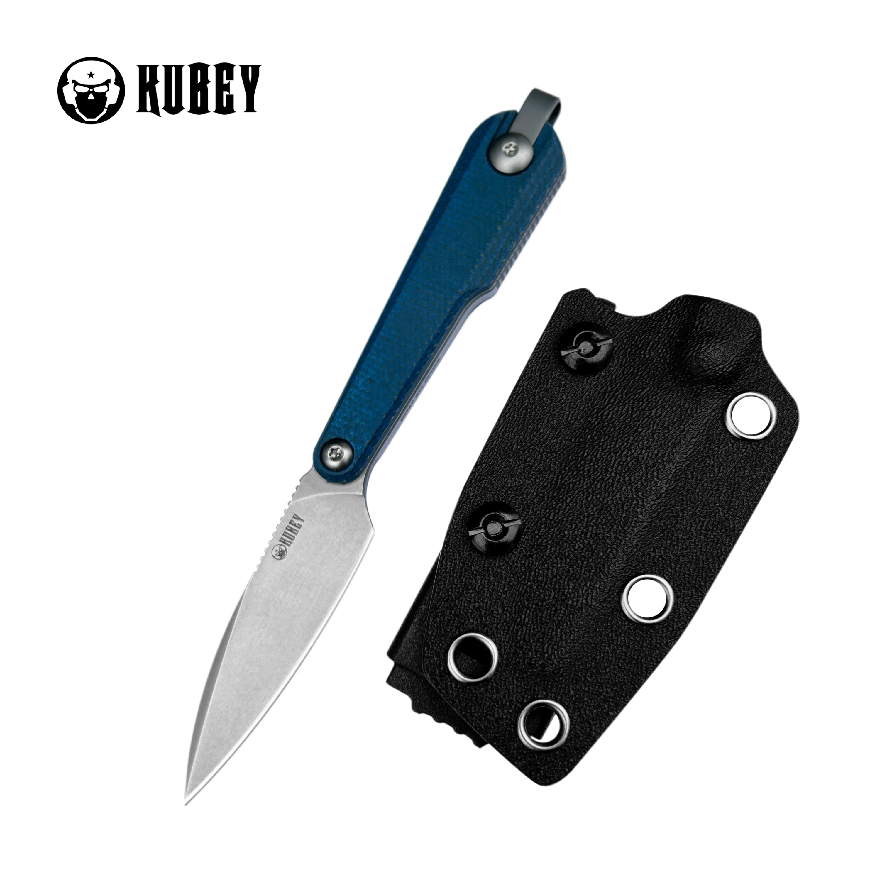 Kubey YAG Fixed Blade Knife Blue Micarta Handle 2.44" Beadblast 14C28N Blade KU452B