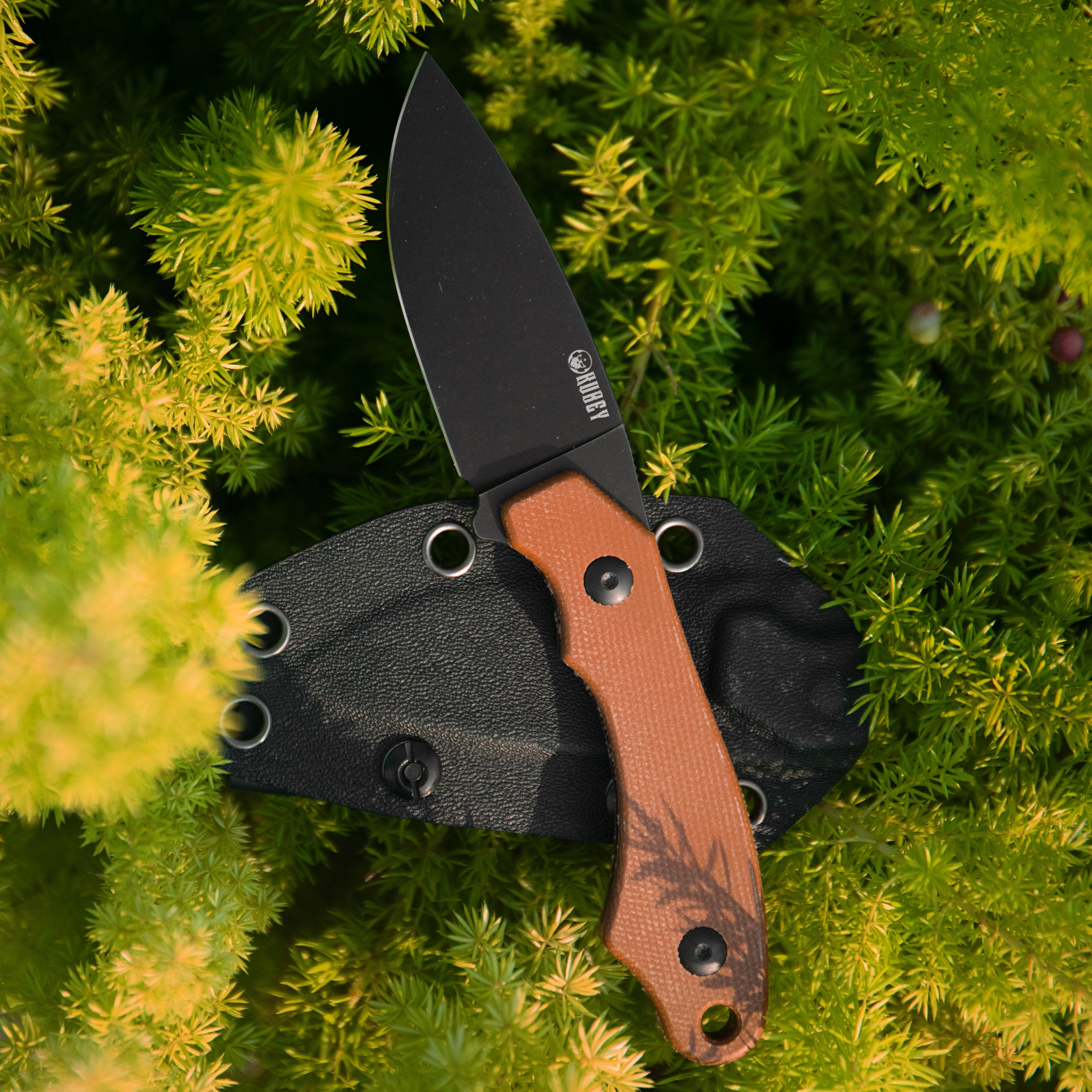 TLB I Drop Point EDC Fixed Blade Knife Brown Micarta 4" Blackwash 14C28N with Kydex Sheath KU467D