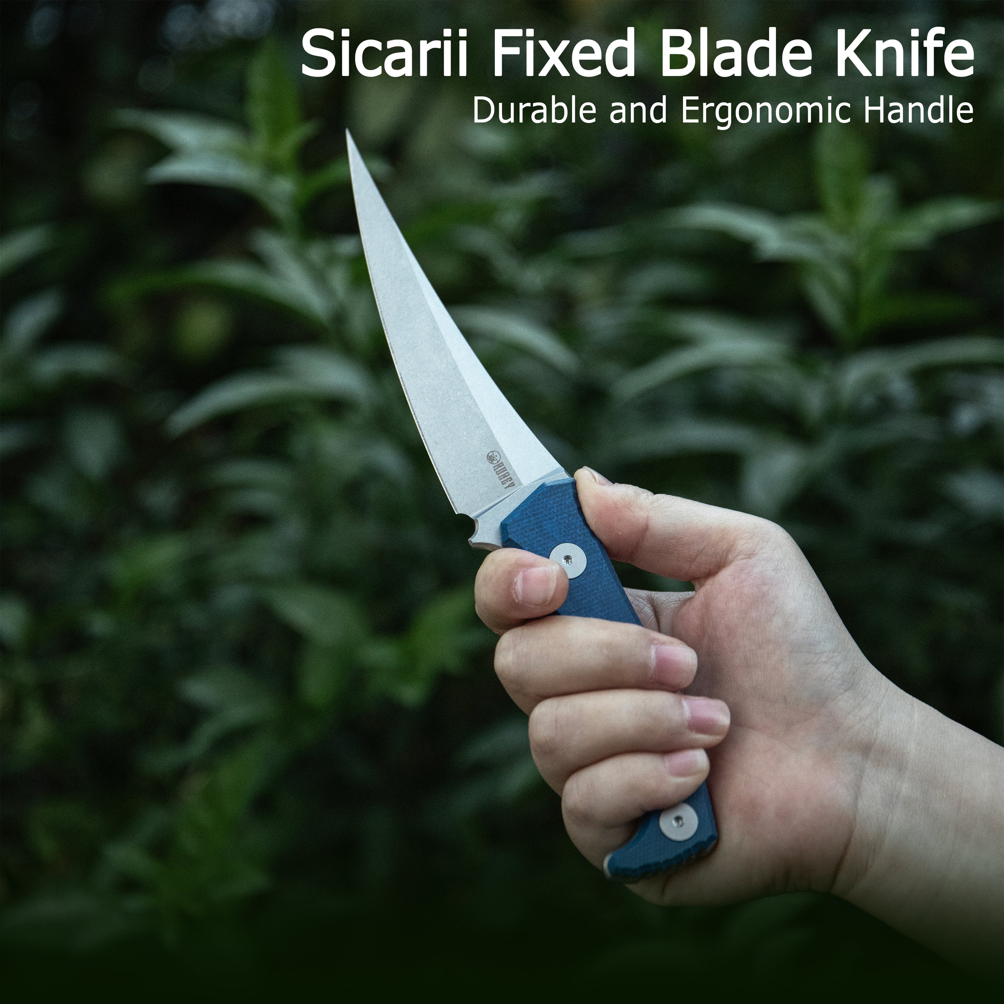 Kubey Sicarii Fixed Blade Knife Brown Micarta Handle 4.57" Beadblast 14C28N Blade KU477E