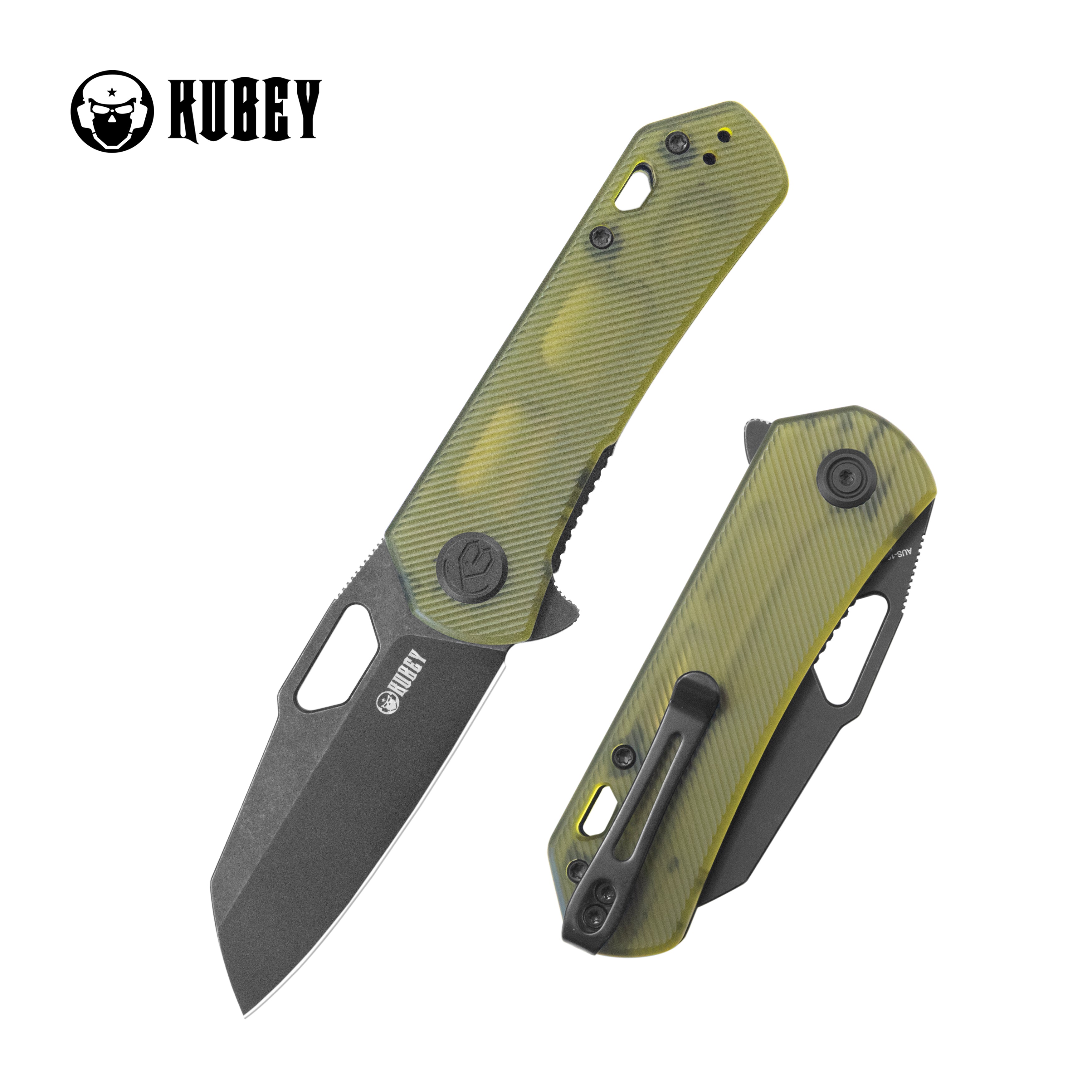 Kubey Tityus Liner Lock Flipper Folding Knife Ultem G10 Handle 2.91" Dark Stonewashed AUS-10 KU332P