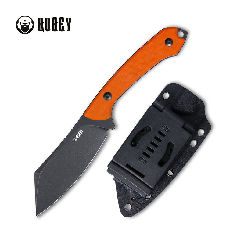 Perses Fixed Blade Outdoor Survival Knife Orange G10 Handle 4.09" Dark Stonewashed Tanto D2 w/ Tek-lok Kydex Sheath KU302B
