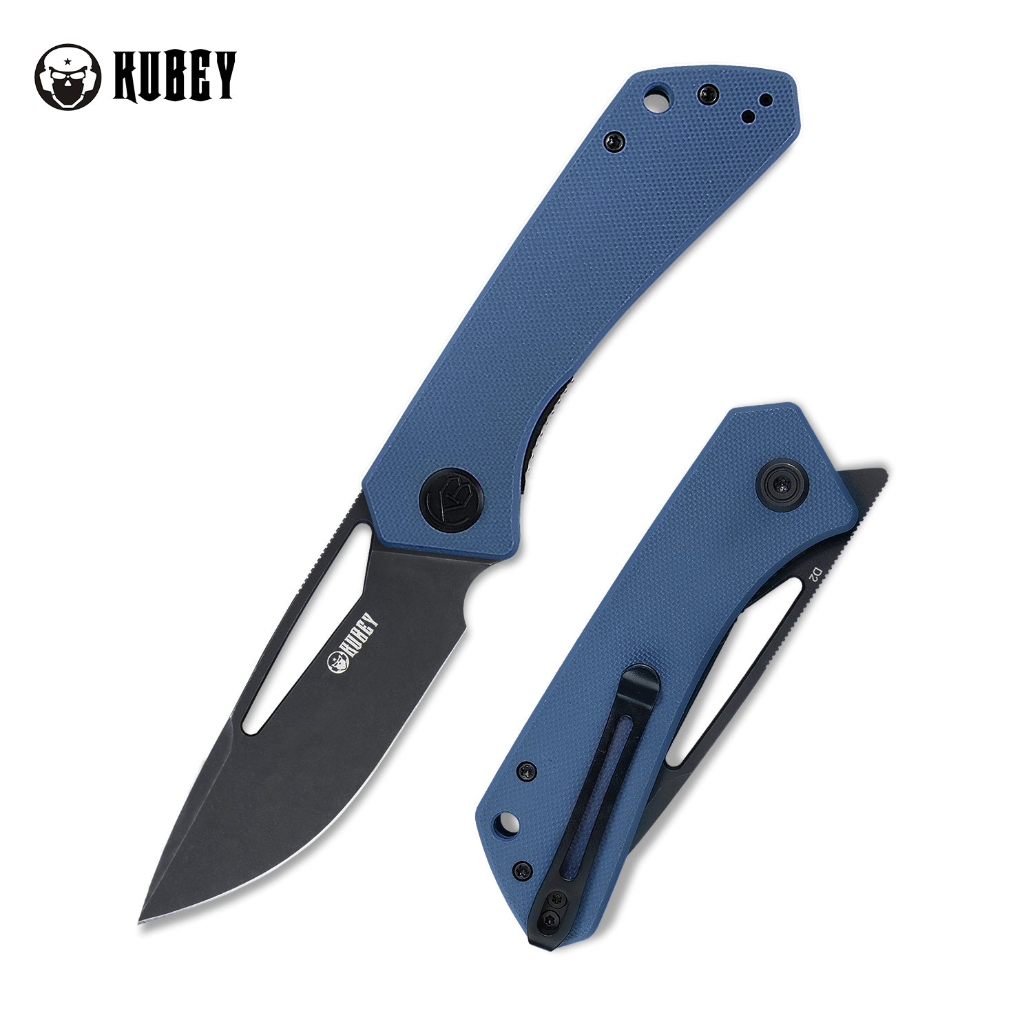 Kubey Thalia Klappmesser Front Flipper EDC Pocket Folding Knife Denim Blue G10 Handle 3.27" Dark Stonewahsed D2 KU331C