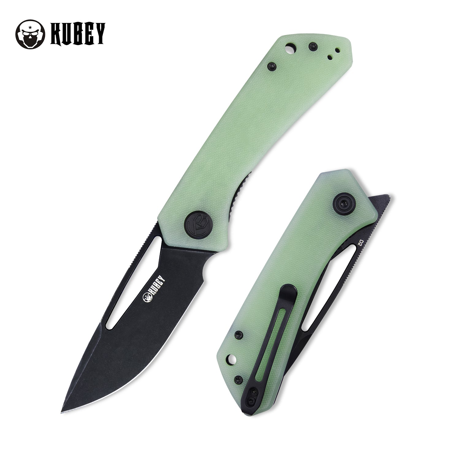 Kubey Thalia Klapppmesser Front Flipper EDC Pocket Folding Knife Jade G10 Handle 3.27" Dark Stonewashed D2 KU331E