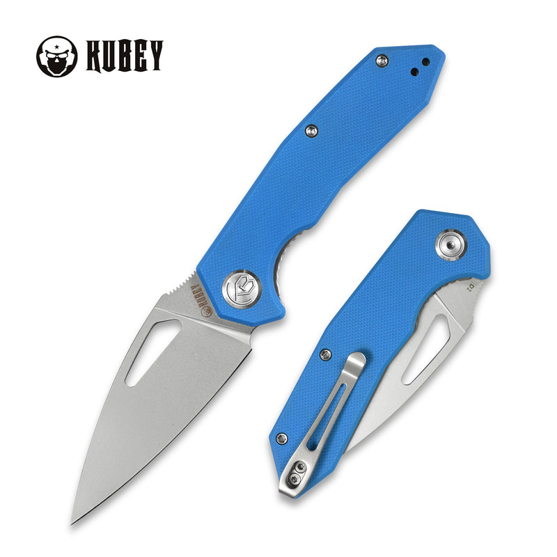 Coeus Liner Lock Thumb Open Folding Knife Blue G10 Handle 3.11" Bead Blasted D2 KU122B
