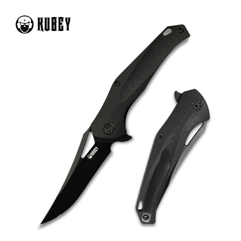 Phemius Liner Lock Flipper Knife Black G10 Handle (3.7" Coated D2 ) KU149