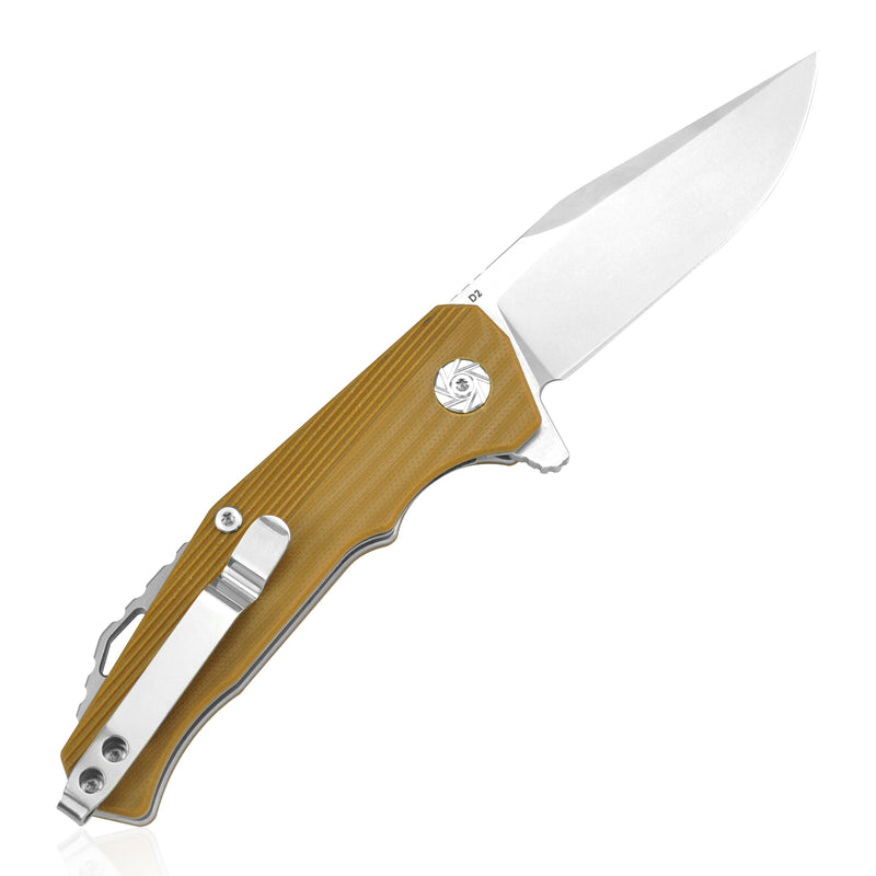 KUBEY Liner Lock Folding Knife  Sandblasted 3.3" D2 Steel Blade, Glass-Filled G10 Handle KU216