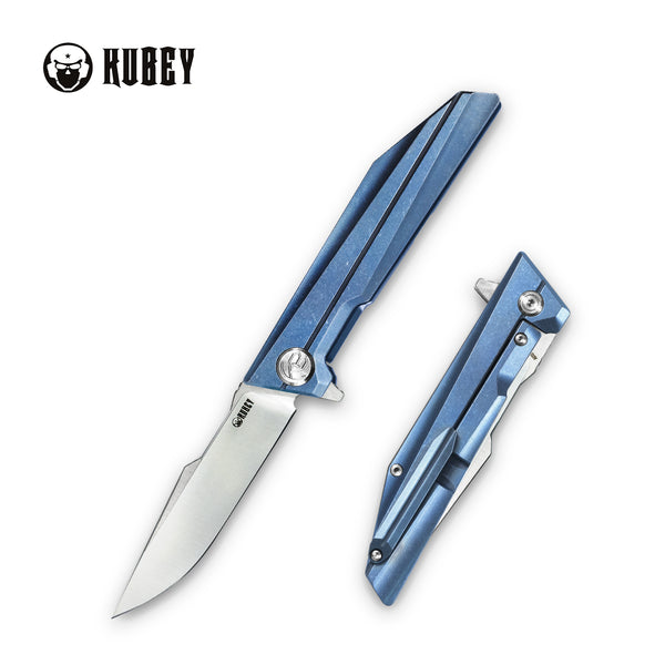 Predator Frame Lock Folding Knife Blue Titanium Handle (3.4" Satin AUS-10)KB205B (US ONLY)