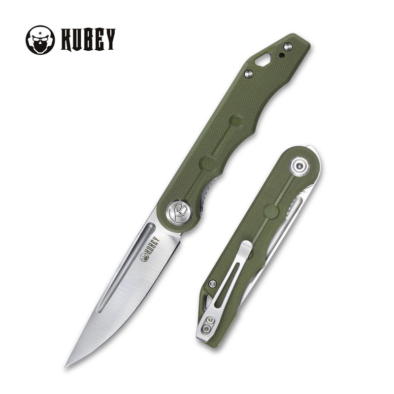 Mizo Liner Lock Front Flipper Folding Knife Green G10 Handle 3.15" Satin 14C28N KU2101D