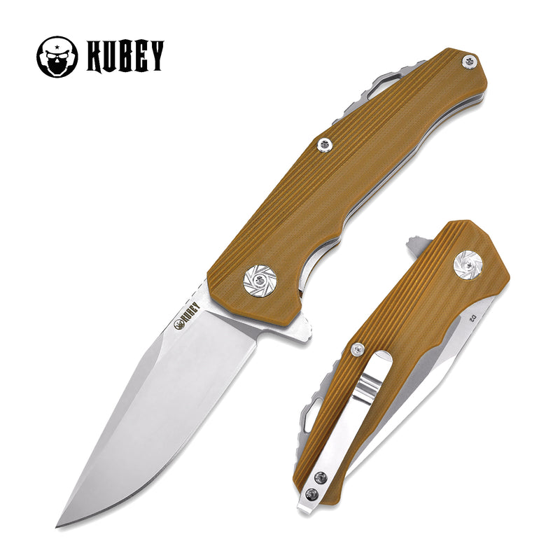 KUBEY Liner Lock Folding Knife  Sandblasted 3.3" D2 Steel Blade, Glass-Filled G10 Handle KU216A-S (EU Only)
