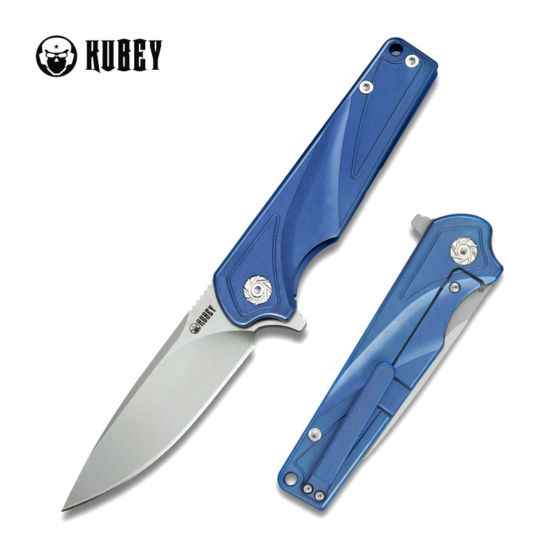 Frame Lock Folding Knife  Blue Ti Handle (3.5" Sandblast AUS-10)KU232B