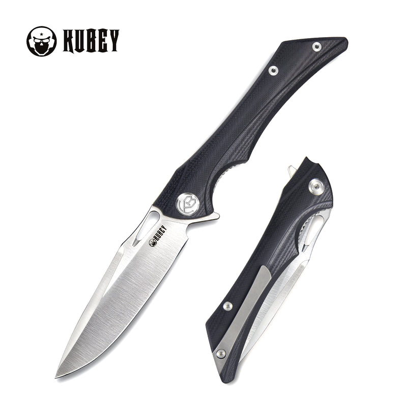 Raven Liner Lock Flipper Knife Black G10 Handle （3.7" Satin AUS-10）KB245A