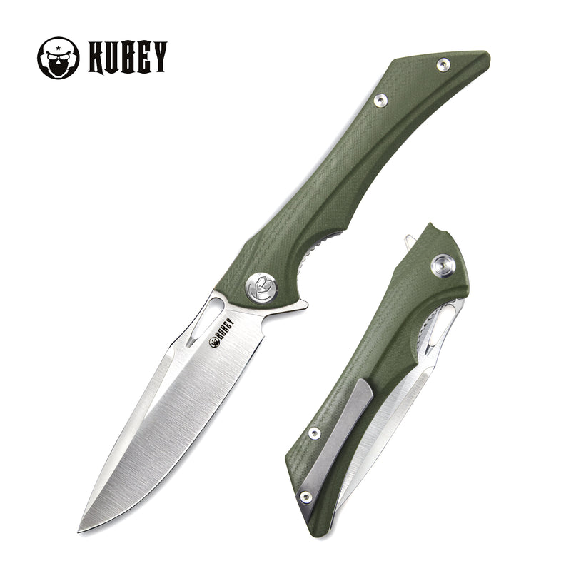 Raven Flipper Folding Knife OD Green G10 Handle (3.7" Satin AUS-10) KB245B