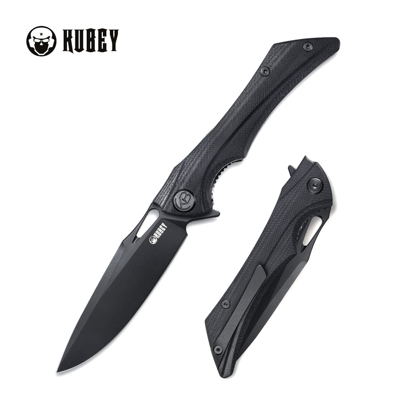 Raven Liner Lock Flipper Knife Black G10 Handle （3.7" Coated AUS-10）KB245E