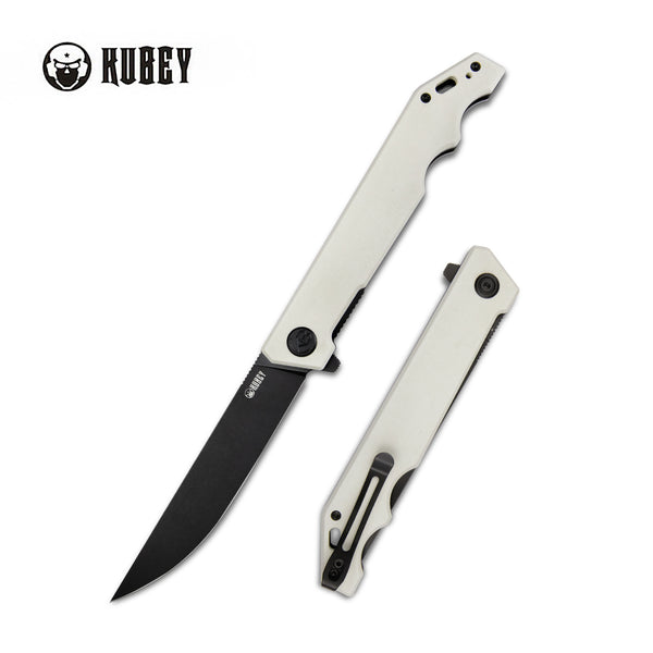 Pylades Liner Lock Flipper Folding Knife Ivory Handle 4.65" Blackwash AUS-10 KU253D