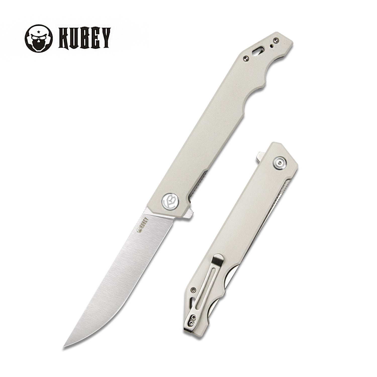 Kubey Pylades Klappmesser Liner Lock Flipper Folding Knife Ivory Handle 4.65" Satin AUS-10 KU253G