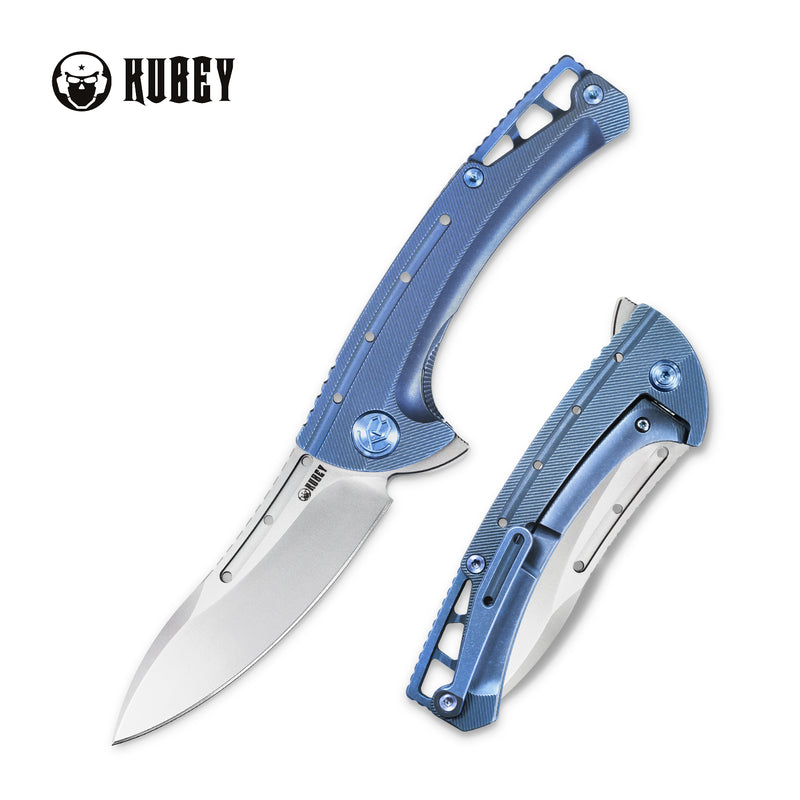 Tarzan Frame Lock Flipper Knife Blue Ti Handle  (3.5" Sandblast AUS-10) KU254B (US ONLY)