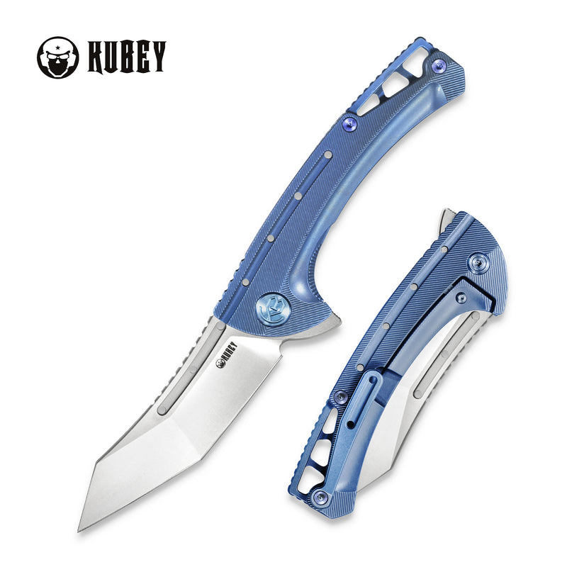 Kabor Frame Lock Folding Knife Blue Ti Handle (3.5" Satin AUS-10)KB255B