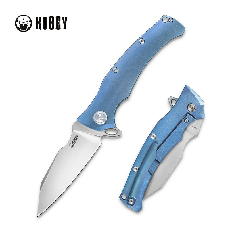 Solider Frame Lock Flipper Knife Blue Titanium Handle (3.5" Sandblast AUS-10)KB281B