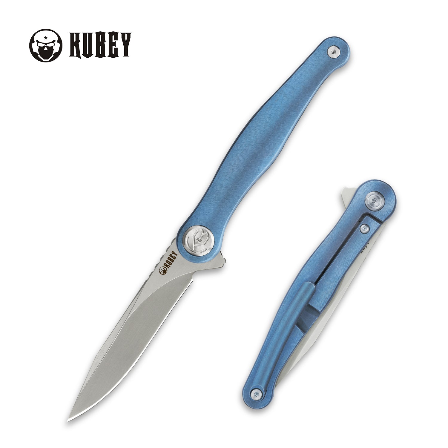 Sirena EDC Frame Lock Folding Knife Blue Titanium Handle (3.1" Sandblast AUS-10)KB283B