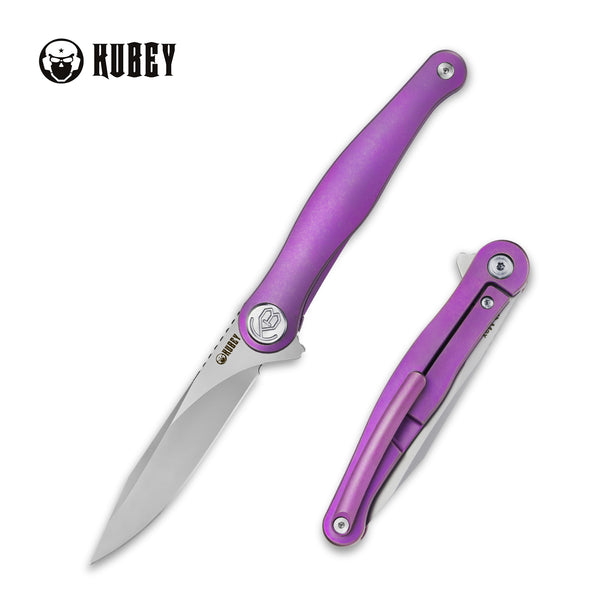 Sirena EDC Frame Lock Folding Knife Purple Titanium Handle (3.1" Sandblast AUS-10)KB283E