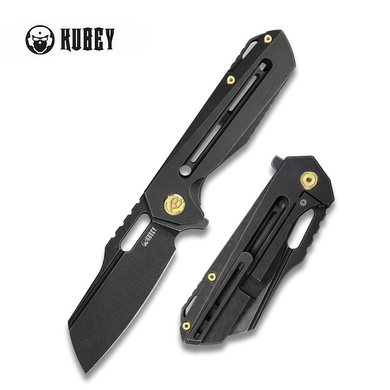 Atlas Frame Lock Tactical Flipper Knife Black Titanium Handle(3.7" Black Stone Wash S35VN) KB290B
