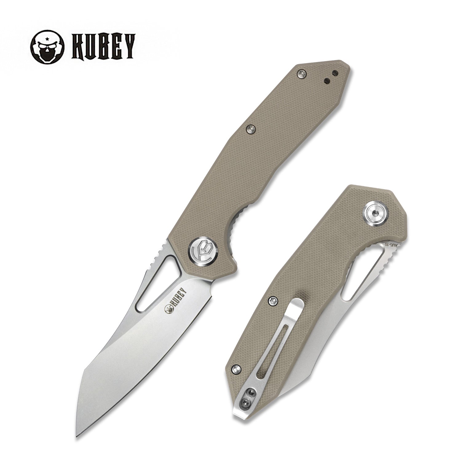 Kubey Vagrant Klappmesser Liner Lock Folding Knife Tan G10 Handle (3.1" Sandblast AUS-10) KU291B（复制）