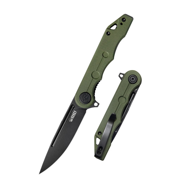 Mizo Liner Lock Flipper Folding Knife Green G10 Handle 3.15" Blackwashed AUS-10 KU312D
