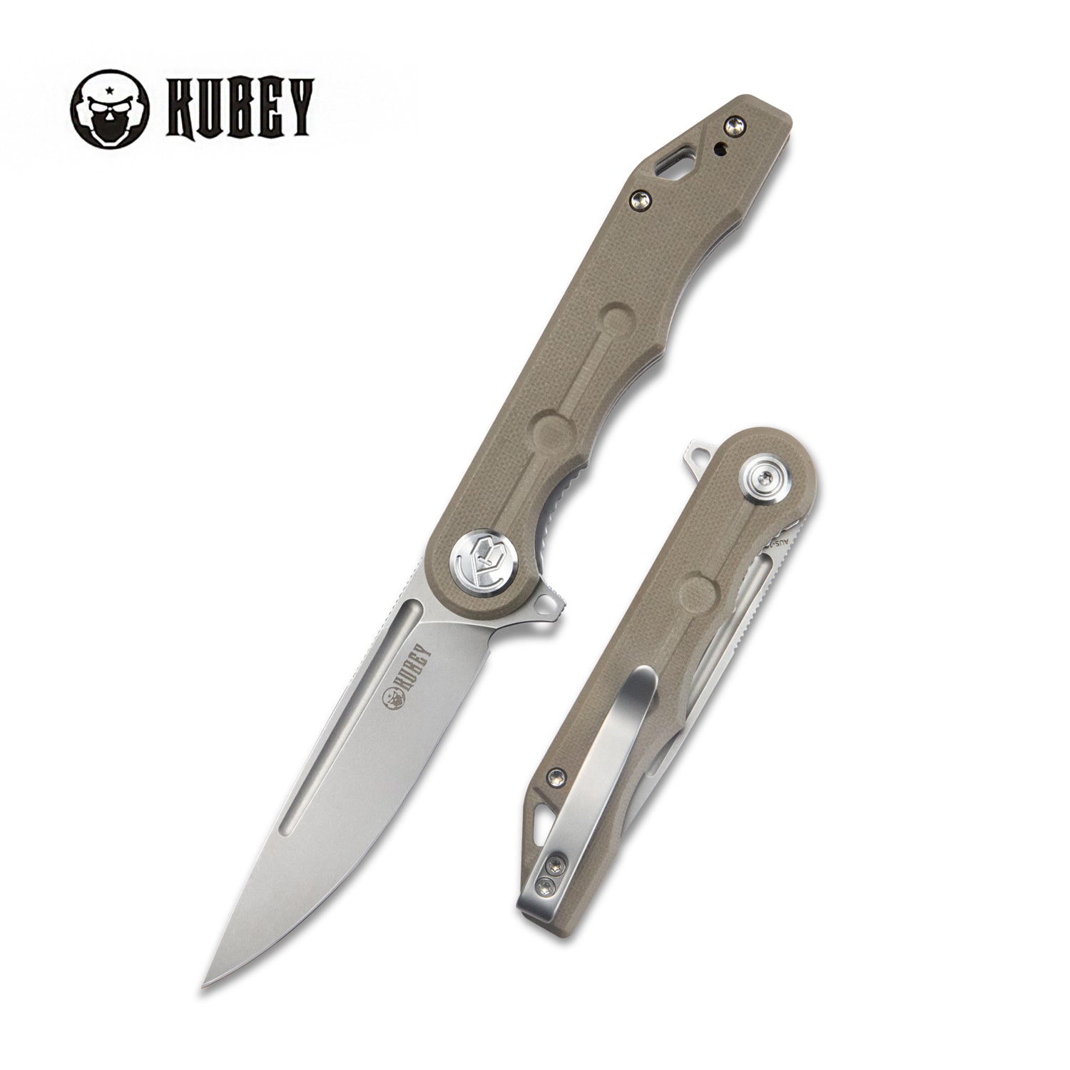 Mizo Liner Lock Flipper Folding Knife Tan G10 Handle 3.15" Bead Blast AUS-10 KU312H