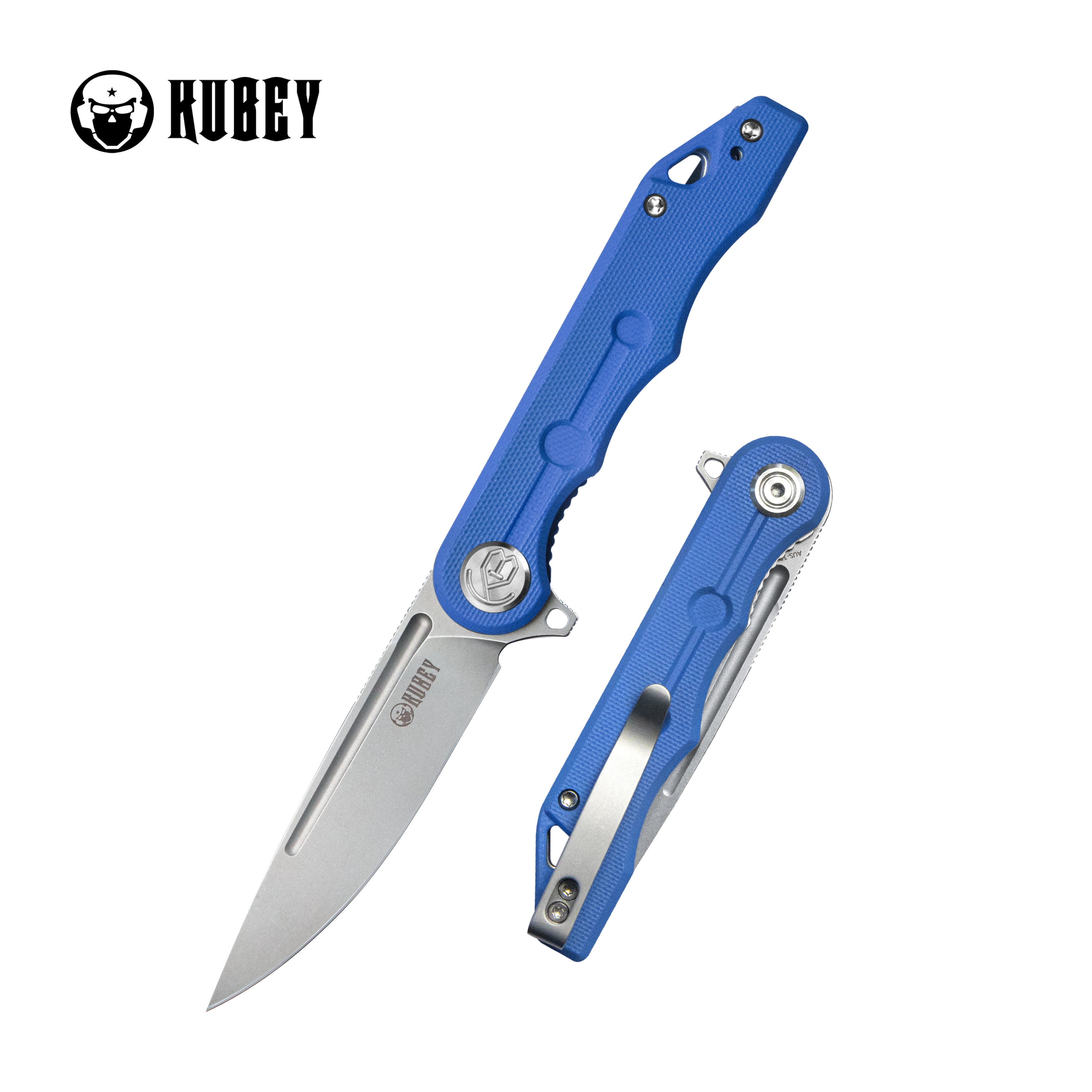 Mizo Liner Lock Flipper Folding Knife Blue G10 Handle 3.15" Bead Blast AUS-10 KU312J