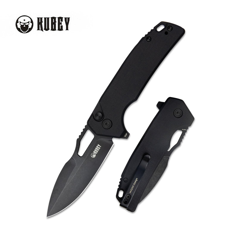 RDF Pocket Knife with Button Lock, Full-Contoured Black G-10 Handle 3.11" Blackwash AUS-10 Blade, Lightweight Hydra Designed Folding Knife for EDC KU316A