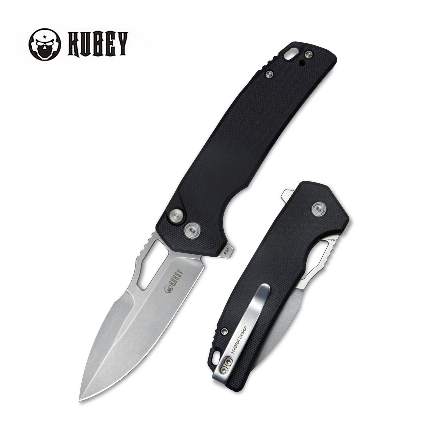 RDF Pocket Knife with Button Lock, Full-Contoured Black G-10 Handle 3.11" Bead Blasted AUS-10 Blade, Lightweight Hydra Designed Folding Knife for EDC KU316E