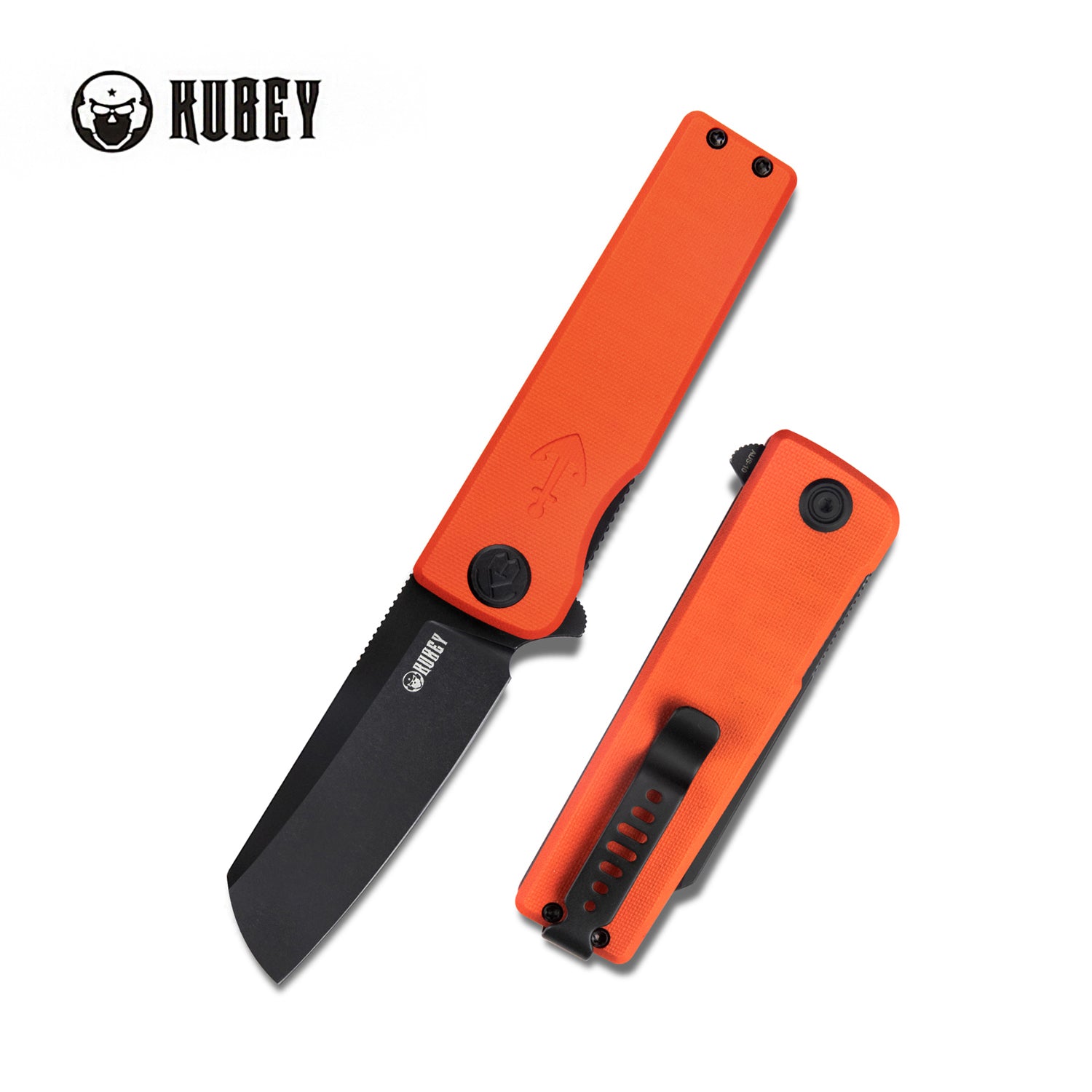 Kubey Sailor Klappmesser Liner Lock Flipper Outdoor Pocket Knife Orange G10 Handle 3.11" Blackwashed AUS-10 Blade KU317F