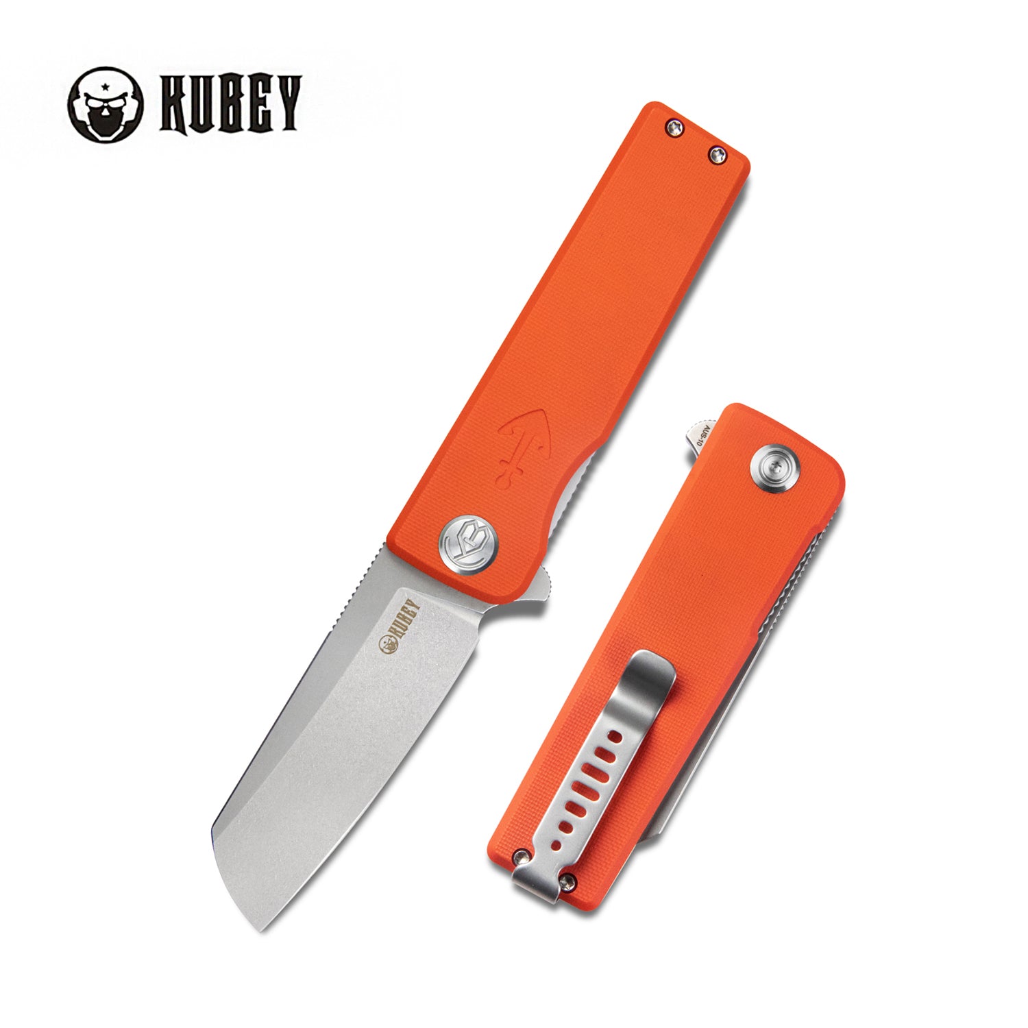Kubey Sailor Klappmesser Liner Lock Flipper Outdoor Pocket Knife Orange G10 Handle 3.11" Bead Blasted AUS-10 Blade KU317G