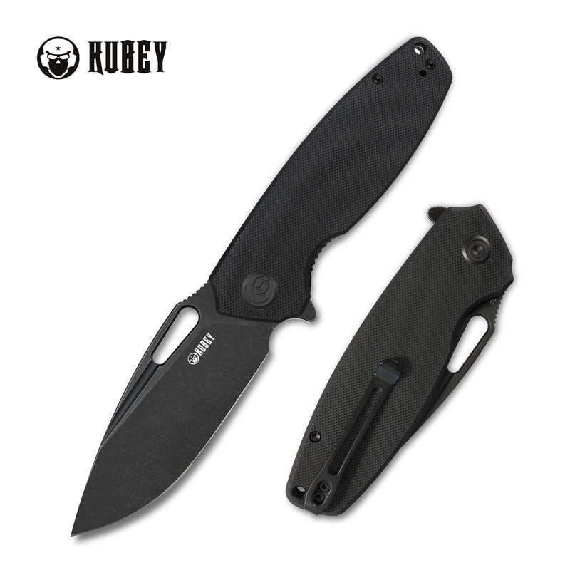 Tityus Liner Lock Flipper Folding Knife Black G10 Handle 3.39" Dark Stonewashed D2 KU322C