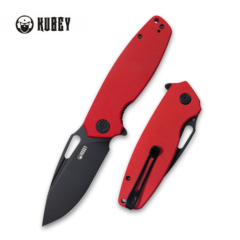 Tityus Liner Lock Flipper Folding Knife Red G10 Handle 3.39" Dark Stonewashed D2 KU322J