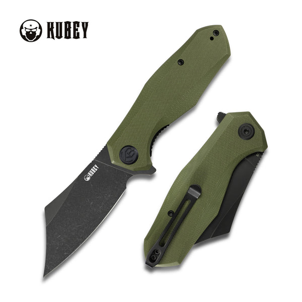 Kubey Echo Nest Klappmesser Liner Lock Flipper Knife Green G10 Handle 3.27" Black Stonewashed D2 KU329B