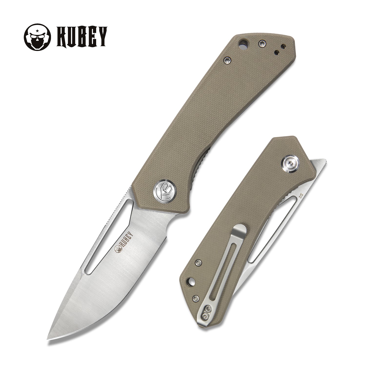 Kubey Thalia Klappmesser Front Flipper EDC Pocket Folding Knife Tan G10 Handle 3.27" Satin D2 KU331F