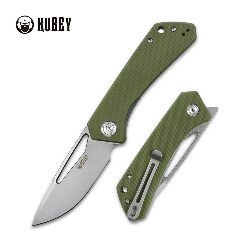 Thalia Front Flipper EDC Pocket Folding Knife Green G10 Handle 3.27" Bead Blasted D2 KU331D