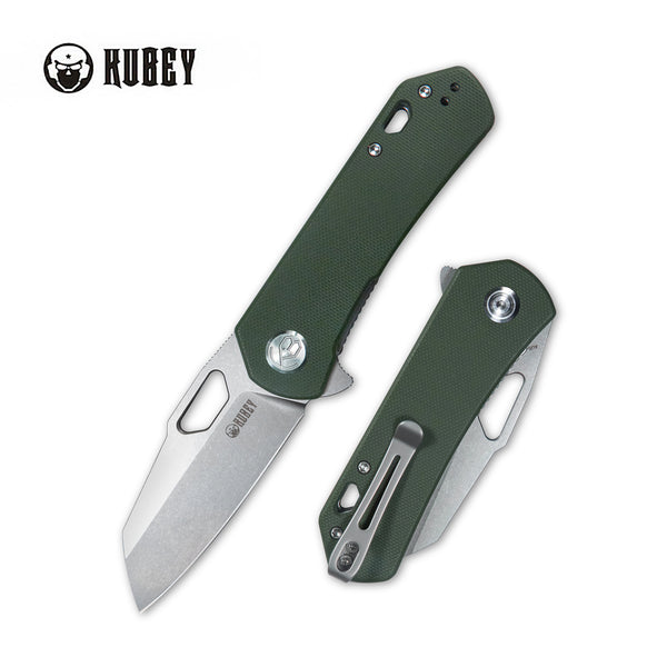 Kubey Duroc Klappmesser Liner Lock Flipper Small Pocket Folding Knife Dark Green G10 Handle 2.91" Bead Blasted AUS-10 KU332G
