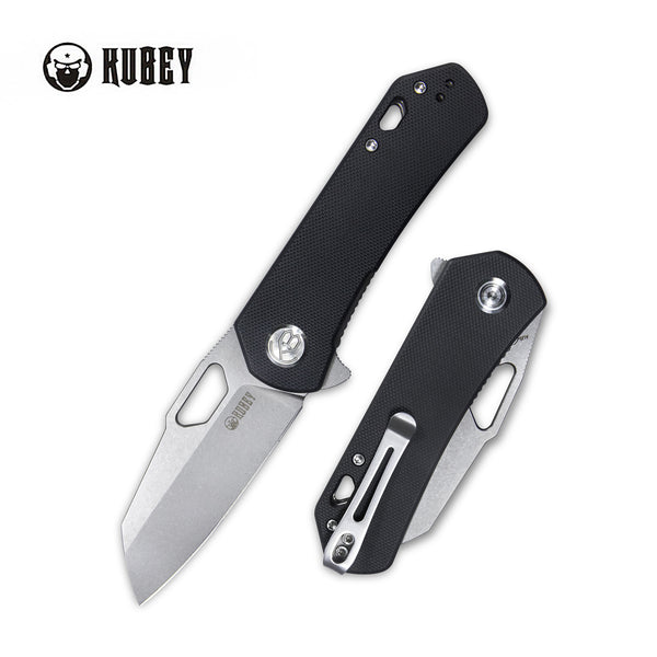 Kubey Duroc Klappmesser Liner Lock Flipper Small Pocket Folding Knife Black G10 Handle Fruit knives 2.91" Bead Blasted AUS-10 KU332I