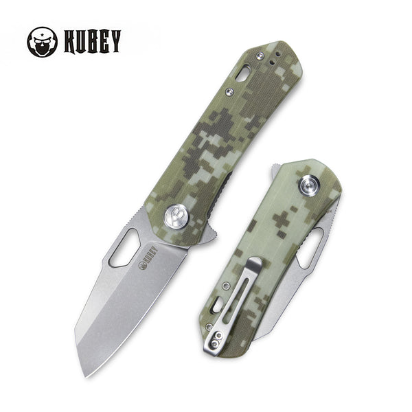 Kubey Duroc Klappmesser Liner Lock Flipper Small Pocket Folding Knife Camo Handle 2.91" Bead Blasted AUS-10 KU332J