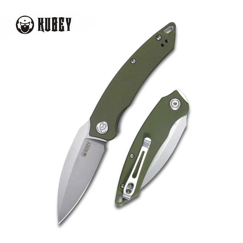 Leaf Liner Lock Front Flipper Folding Knife Green G10 Handle 2.99" Bead Blasted AUS-10 KU333E